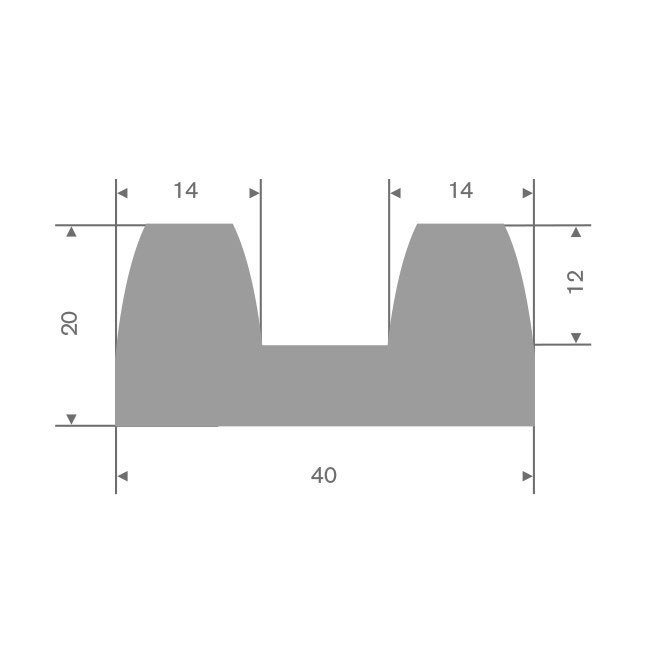 Butoir de pare-chocs en caoutchouc gris LxH=40x20mm (L=25m)