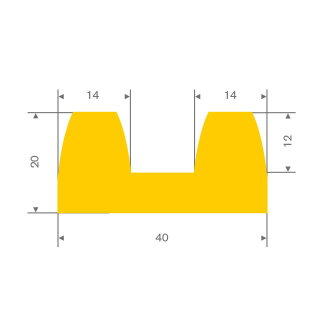 Butoir de pare-chocs en caoutchouc jaune LxH=40x20mm (L=20m)