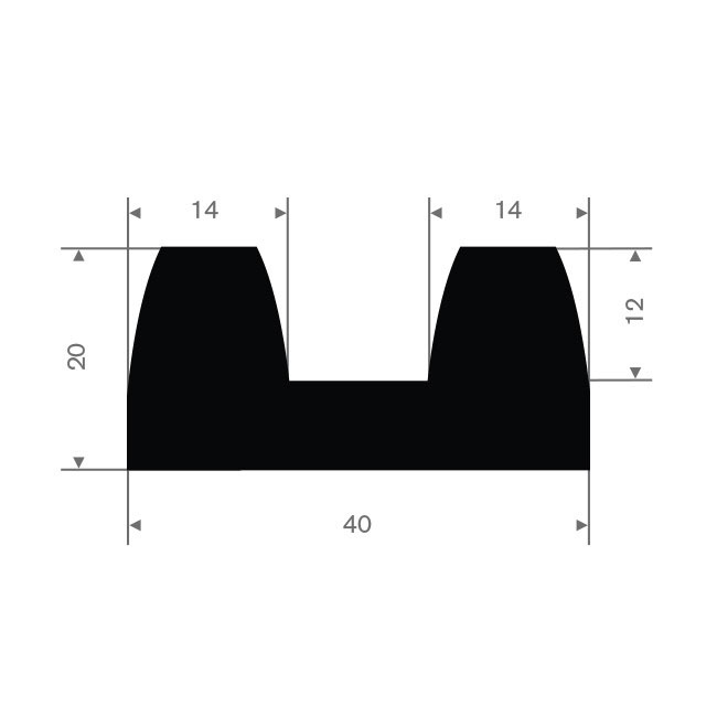 Butoir de pare-chocs en caoutchouc noir LxH=40x20mm (L=25m)
