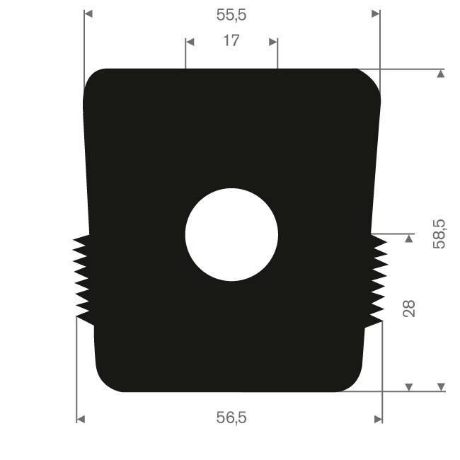 Caoutchouc pince pose bordures LxH=58x56mm (L=12m)