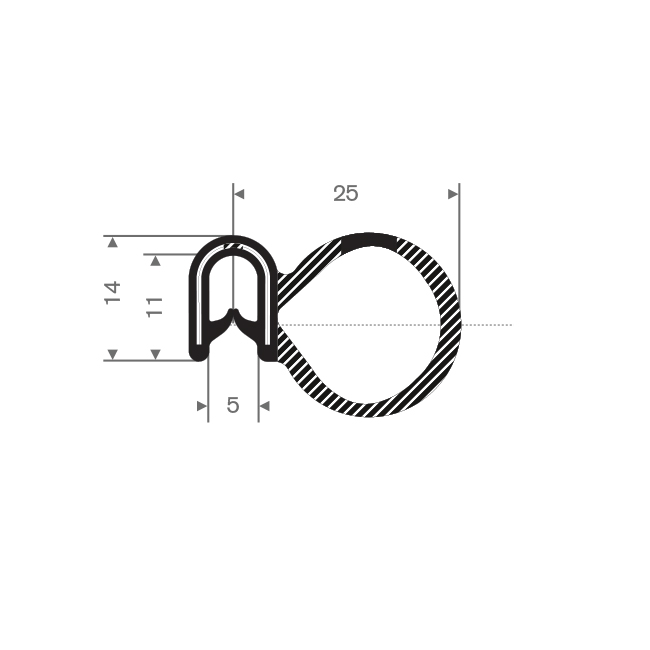 Joint Bourrelet 3mm / LxH=25x14mm (L=25m)