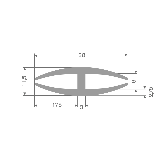 Joint de fenêtre gris 6mm caoutchouc compact LxH=38x11,5mm (L=40m)