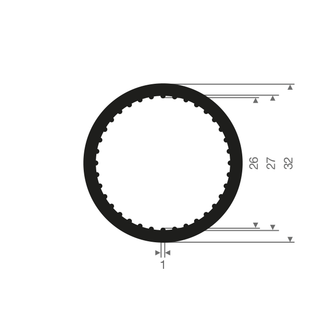 Profil de tuyau en caoutchouc massif 27x31mm (L=25m)