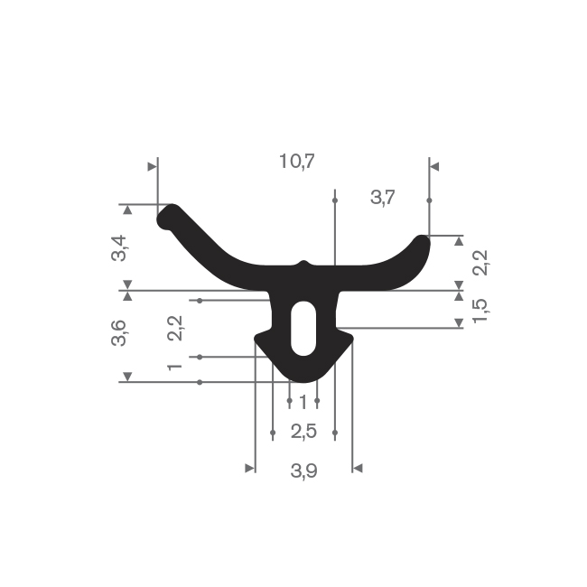 Profile caoutchouc compact LxH=10,7x7mm (L=25m)