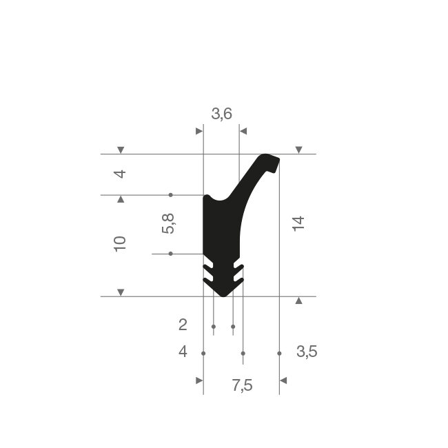 Profile en caoutchouc compact NBR LxH=14x7,5mm (L=20m)