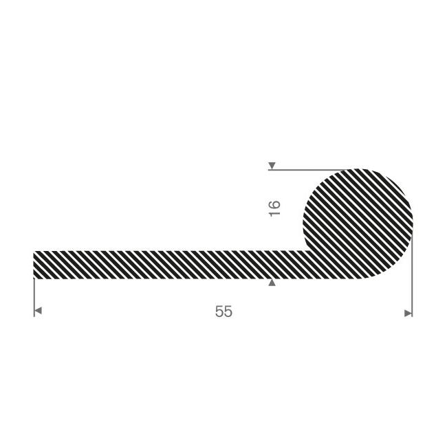 Profilé en Pmousse caoutchouc LxH=55x16mm (L=25m)