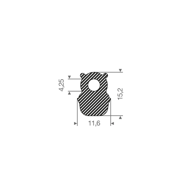 Profilé en silicone caoutchouc compact LxH=11,6x15,2mm (L=25m)