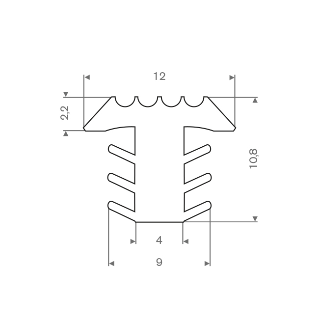 Profilé en T blanc LxH=12 x10,8mm antidérapant pour escalier