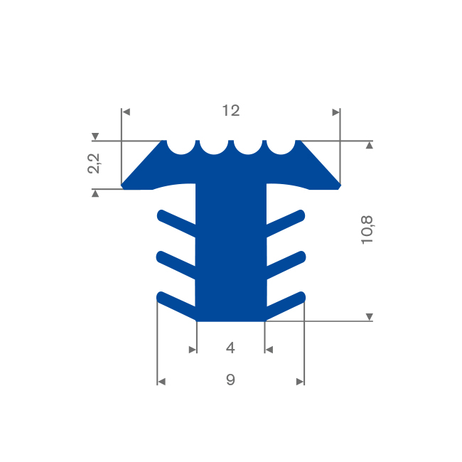 Profilé en T bleu LxH=12 x10,8mm antidérapant pour escalier (L=25m)