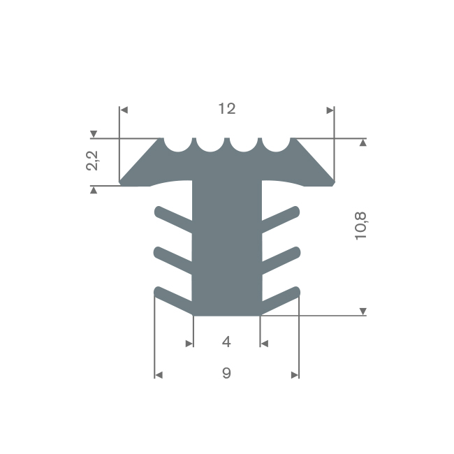 Profilé en T gris LxH=12 x10,8mm antidérapant pour escalier (L=25m)