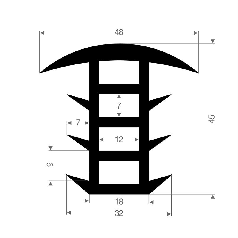 Profilé en T LxH=48x45mm caoutchouc compact (L=25m)