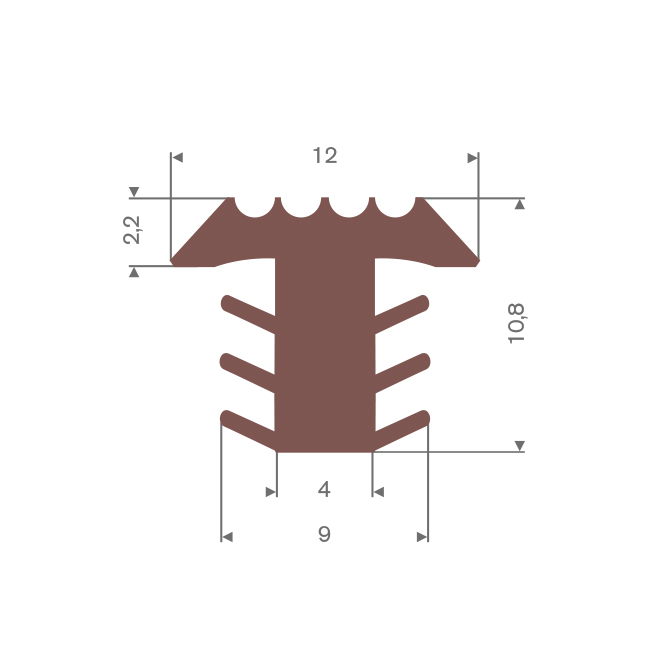 Profilé en T marron LxH=12 x10,8mm antidérapant pour escalier (L=25m)