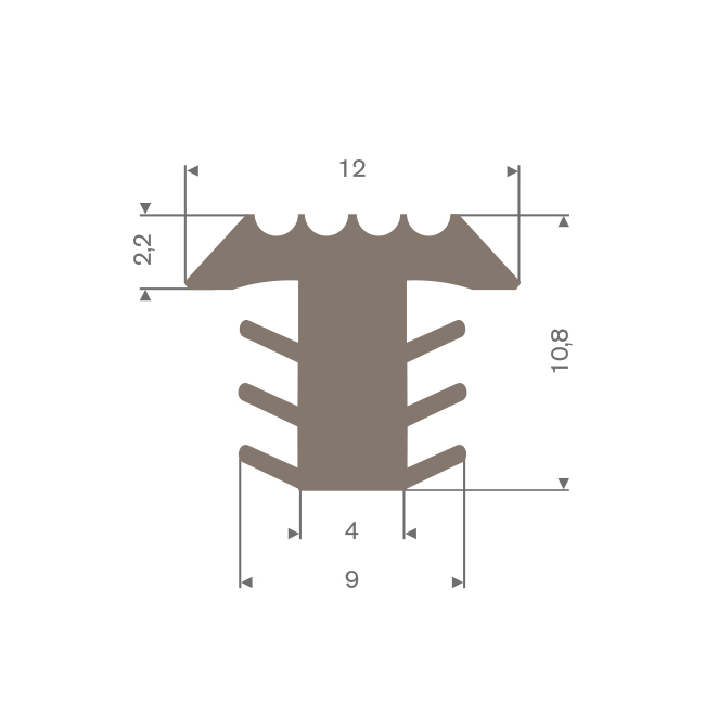 Profilé en T marron LxH=12 x10,8mm antidérapant pour escalier