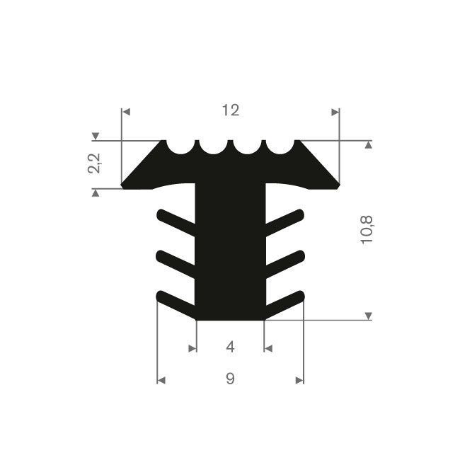 Profilé en T noir LxH=12 x10,8mm antidérapant pour escalier (L=100m)