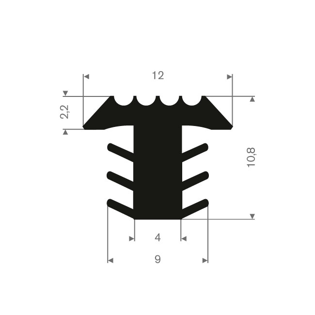 Profilé en T noir LxH=12 x10,8mm antidérapant pour escalier