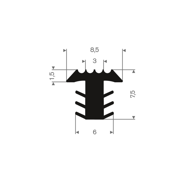 Profilé en T noir LxH=8,5 x7,5mm antidérapant pour escalier (L=25m)