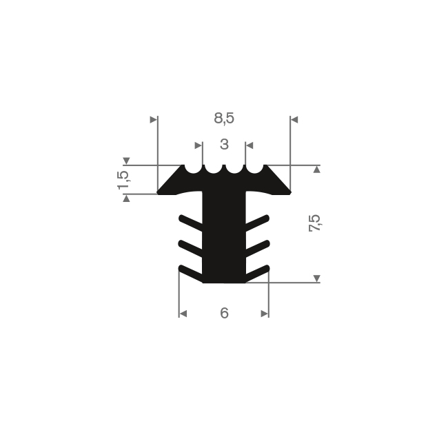 Profilé en T noir LxH=8,5 x7,5mm antidérapant pour escalier