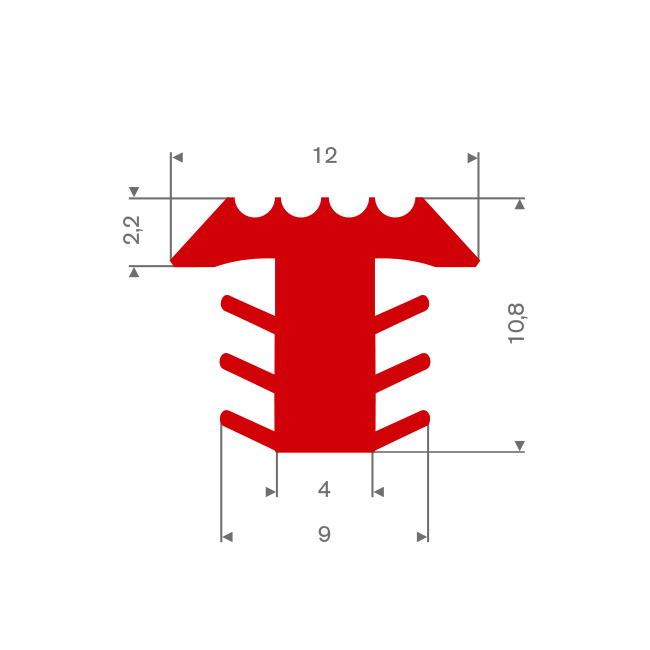 Profilé en T rouge LxH=12 x10,8mm antidérapant pour escalier (L=25m)