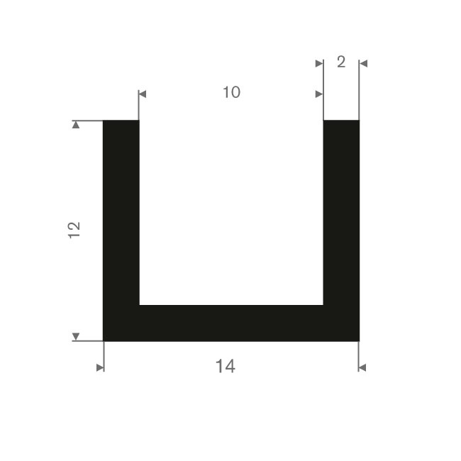 Profilé en U 10mm caoutchouc compact LxH=14x12mm (L=50m)
