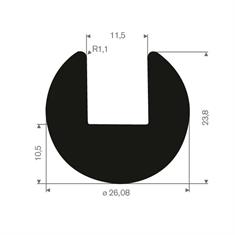 Profilé en U 11,5mm caoutchouc compact LxH=26,08x23,8mm (L=50m)