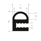 Profilé en U 2mm caoutchouc compact LxH=7x8,5mm (L=50m)