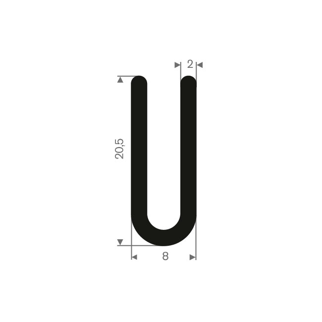 Profilé en U 4mm caoutchouc compact LxH=8x20,5mm (L=40m)