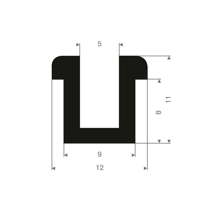 Profilé en U 5mm caoutchouc compact LxH=12x11mm (L=30m)