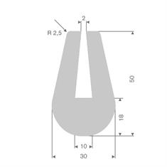 Profilé en U gris 10mm caoutchouc compact LxH=30x50mm (L=25m)