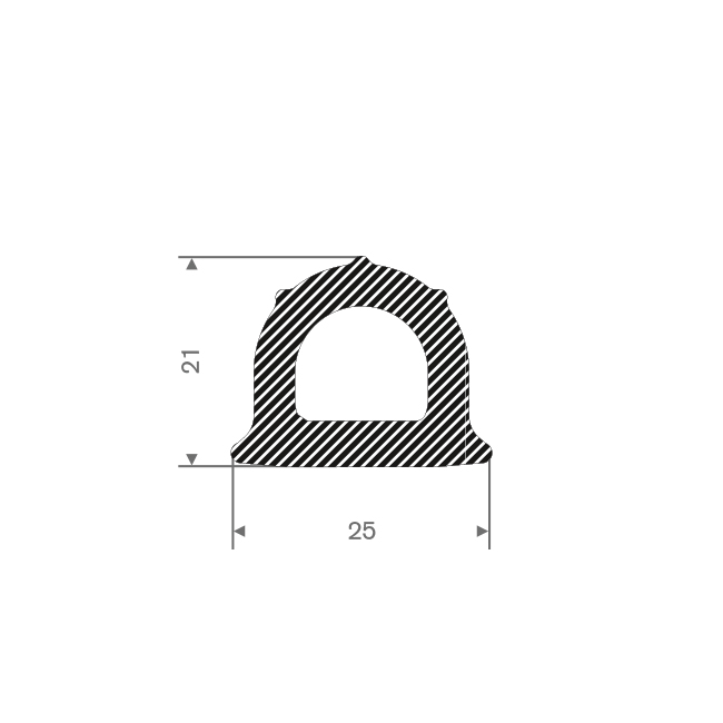 Profilé mousse caoutchouc LxH=25x21mm (L=25m)