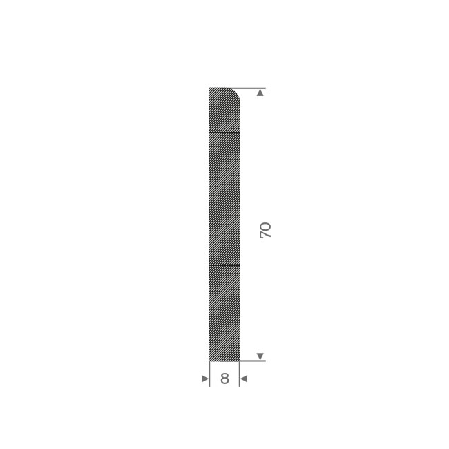 Profilé pour plinthe caoutchouc cellulaire noir BxH=70x8mm
