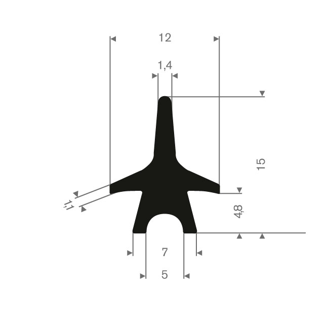Profile special caoutchouc compact LxH=12x15mm (L=100m)