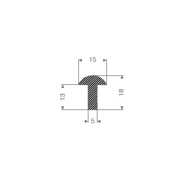 Profilé-T mousse caoutchouc gris LxH=15x18mm (L=100m)