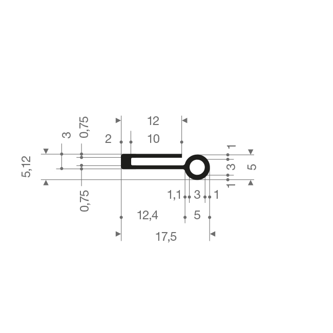 Profile U bourelet en silicone LxH 17x5mm (L=100m)