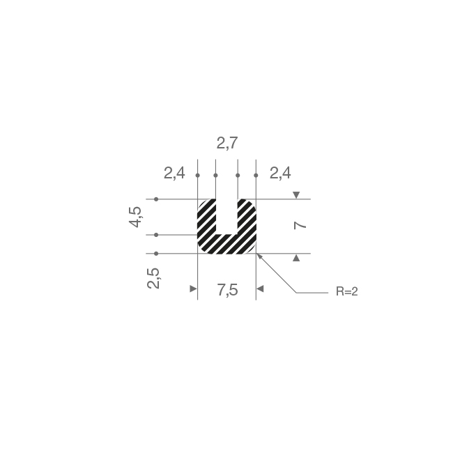 Profile U en silicone noir LxH=7,5x7mm (L=110m)