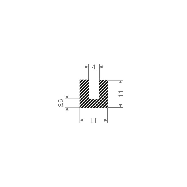 Profilé U mousse caoutchouc 4mm LxH=11x11mm (L=50m)