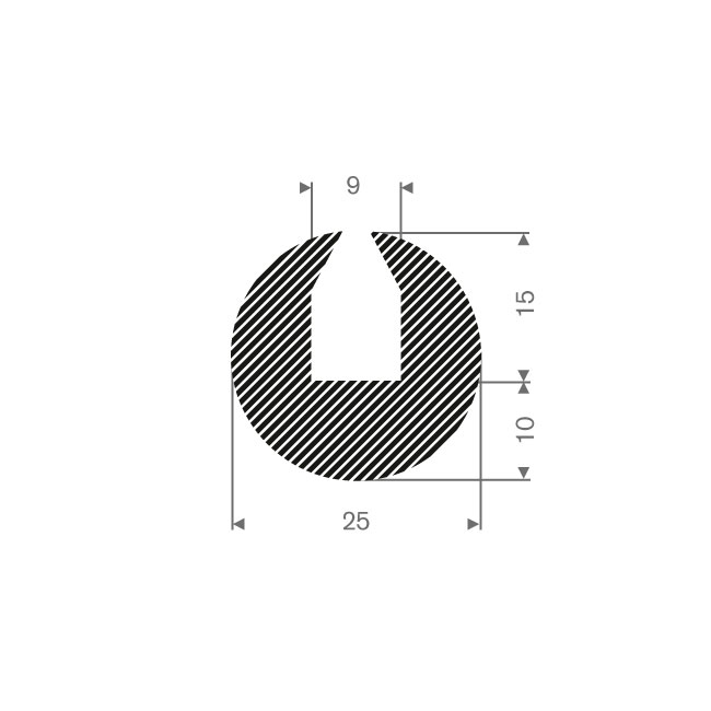 Profilé U mousse caoutchouc 9mm LxH=25x25mm (L=30m)