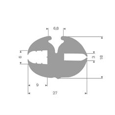 Rubber peesprofiel grijs BxH= 27x18mm (L=5m)