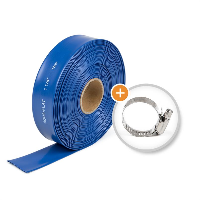Tuyau d'arrosage plat avec collier de serrage DN=25nm (rol 20 meter)