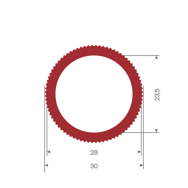 Tuyau silicone rouge; D= 23,5mm, L=30mm (L=10m)